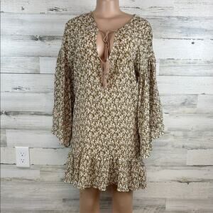 Storia From Anthropologie Micro Floral Boho Trumpet Sleeves Dress Women’s Size M